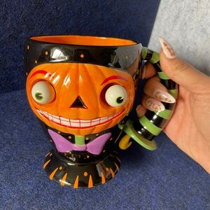 Department Dept 56 Halloween Pumpkin Head Dangling Moon Big Mug Googly Eyes